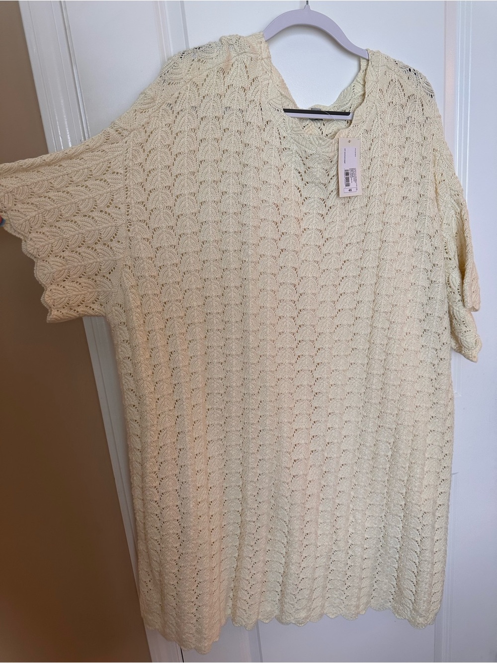 a new day Cream Open-Knit Short Sleeve Mini Dress